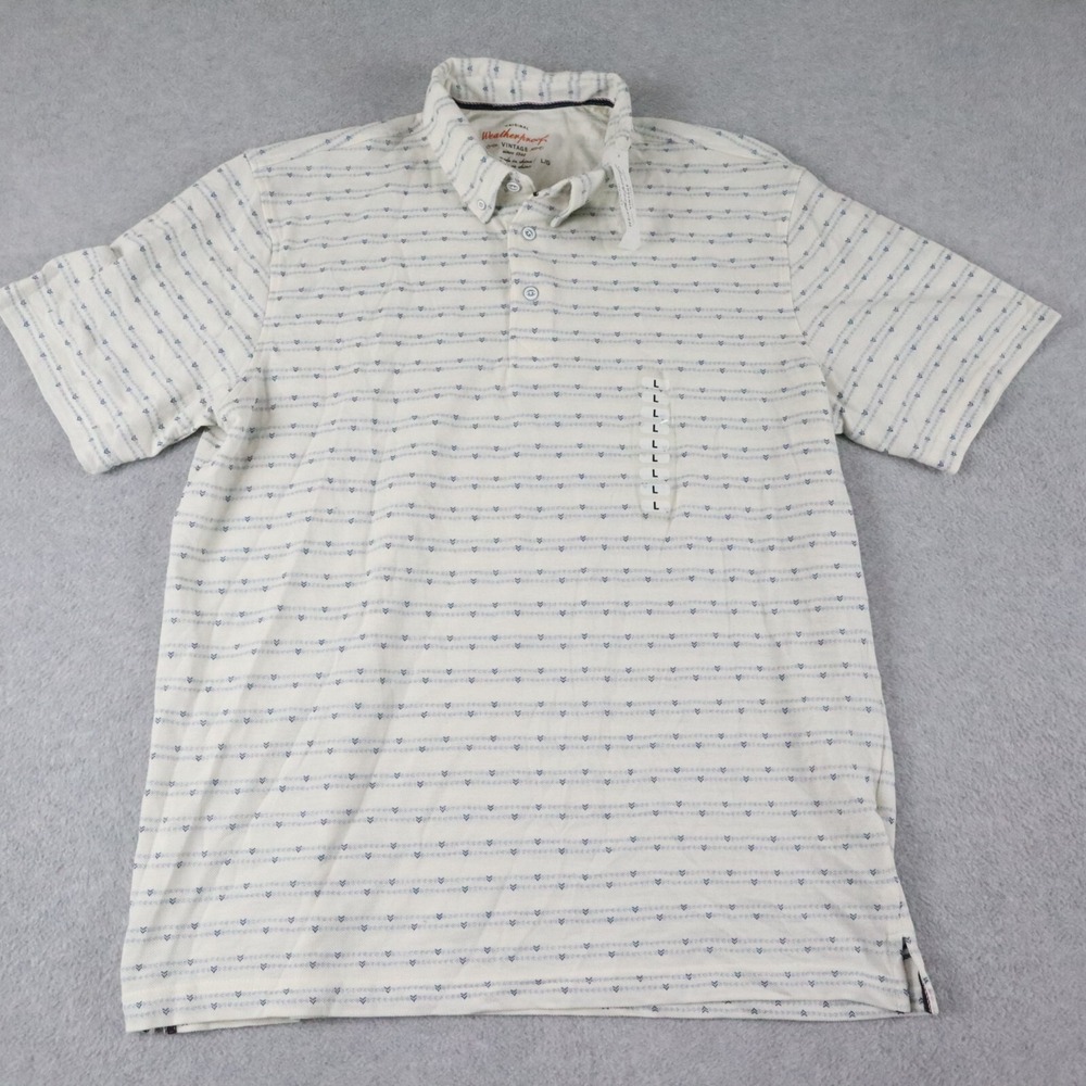 Weatherproof Vintage Polo Shirt Mens Large Casual Cream Striped Short Sleeve NWT